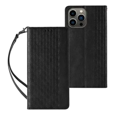 MG Magnet Strap knížkové kožené pouzdro na iPhone 13 Pro Max, černé