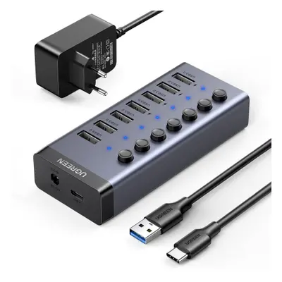 Ugreen CM481 HUB adaptér USB-C / 7x USB 3.0 PD, šedý (CM481)