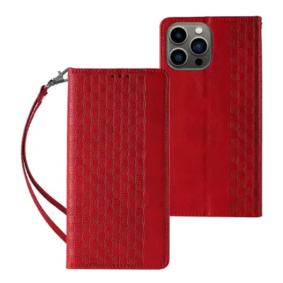 MG Magnet Strap knížkové kožené pouzdro na iPhone 12 Pro Max, červené