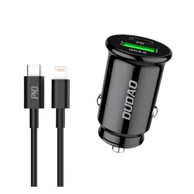 Dudao R3PRO autonabíječka USB QC3.0 / USB-C PD + kabel USB-C / Lightning 18W, černá (R3PRO)