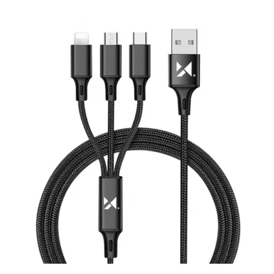 MG 3in1 kabel USB - USB-C/ Micro USB / Lightning 2.8A 1.25m, černý