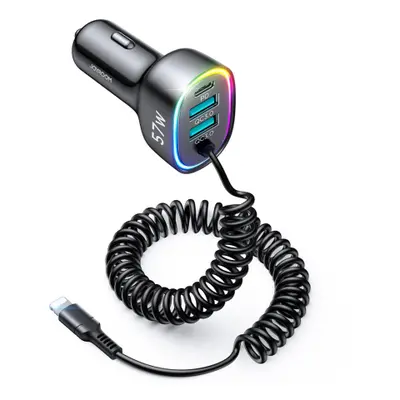 Joyroom JR-CL20 autonabíječka 2x USB / USB-C 57W + Lightning, černá (JR-CL20)