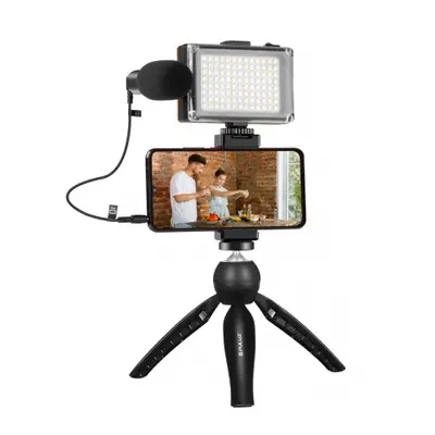 PULUZ Live Vlogger statív na mobil + LED světlo a mikrofon, černý (PKT3132B)