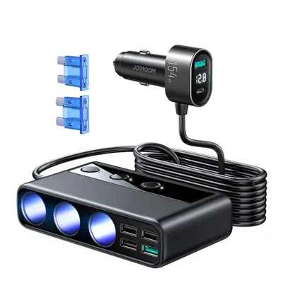 Joyroom Laptop autonabíječka 154W - 5x USB / 1x USB-C / 3x Splitter, černá (JR-CL06)