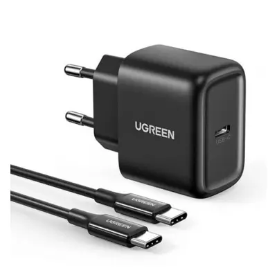 Ugreen Travel síťová nabíječka USB-C 25W PD + kabel USB-C 2m, černá (50581)