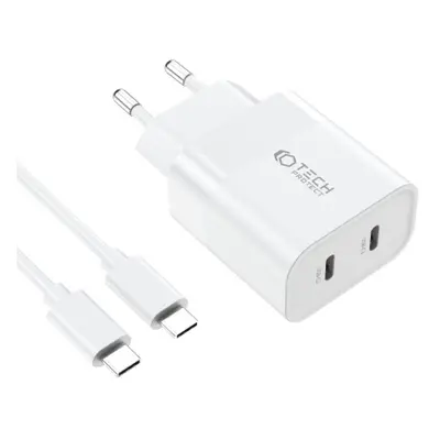 Tech-Protect C20W síťová nabíječka 2x USB-C 20W + kabel USB-C, bíla