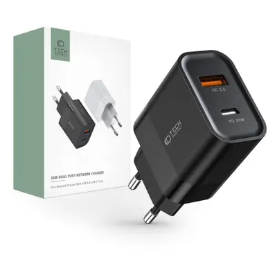 Tech-Protect C30W síťová nabíječka USB / USB-C 30W PD QC, černá