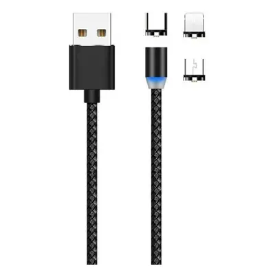 MG 3in1 magnetický USB kabel + plug adaptér Micro USB / USB-C / Lightning 1m, černý (WMC-01)