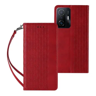 MG Magnet Strap knížkové kožené pouzdro na Xiaomi Redmi Note 11 Pro 4G/5G, červené