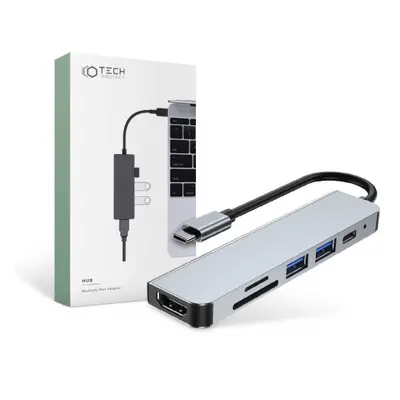 Tech-Protect V4 HUB adaptér 2x USB / USB-C / HDMI / SD / Micro SD / TF, šedý