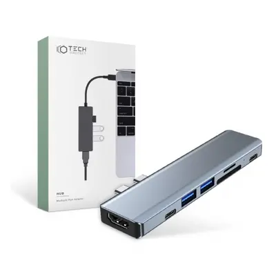 Tech-Protect V5 HUB adaptér 2x USB / 2x USB-C / HDMI / SD / Micro SD / TF, šedý