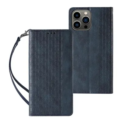 MG Magnet Strap knížkové kožené pouzdro na iPhone 12 Pro, modré