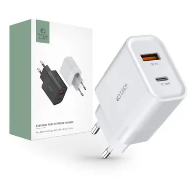 Tech-Protect C30W síťová nabíječka USB / USB-C 30W PD QC, bíla