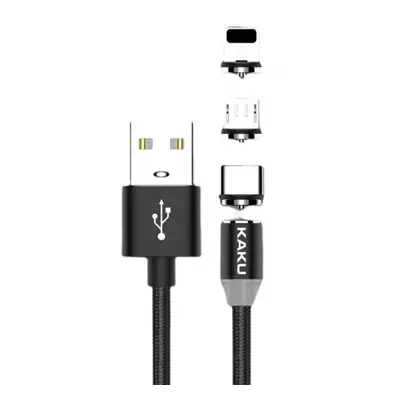 KAKU Magnetic 3in1 kabel USB - Lightning / USB-C / Micro USB 3A 1m, černý (KSC-320)