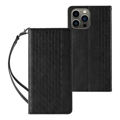 MG Magnet Strap knížkové kožené pouzdro na iPhone 12 Pro, černé