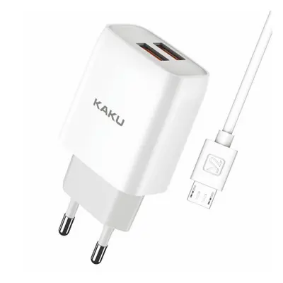 KAKU Charger síťová nabíječka 2x USB 15W 2.4A + Micro USB kabel 1m, bíla (KSC-397)