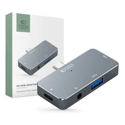 Tech-Protect V6 HUB adaptér USB / USB-C / HDMI / 3.5mm jack, šedý