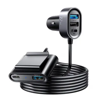 Joyroom JR-CL05 autonabíječka 3x USB QC3.0 / 2x USB-C PD 75W 1.5m, černá (JR-CL05)