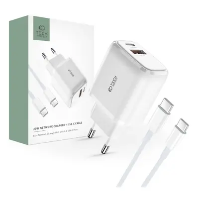 Tech-Protect C20W síťová nabíječka USB / USB-C 20W QC PD + kabel USB-C, bíla