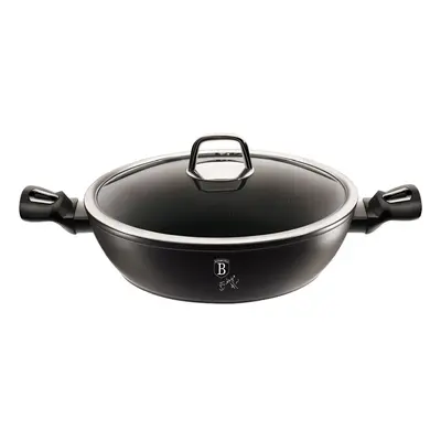 BERLINGERHAUS Pánev WOK s poklicí a mramorovým povrchem 30 cm Black Silver Collection BH-7113