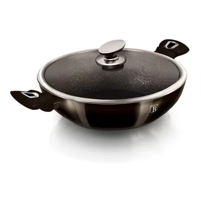 BERLINGERHAUS Pánev WOK s poklicí s mramorovým povrchem 30 cm Shiny Black Edition BH-7115