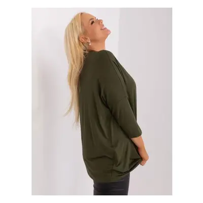 Dámská halenka s výstřihem do V plus size BASA khaki