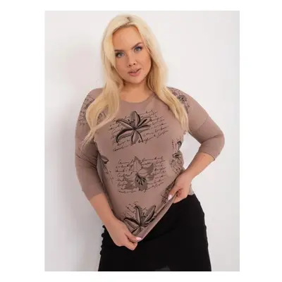 Dámská halenka s 3/4 rukávy plus size EVA tmavě béžová