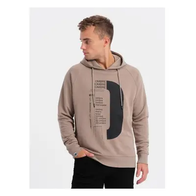 Pánská mikina HOODIE s potiskem V2 OM-SSPS-0152 tmavě béžová