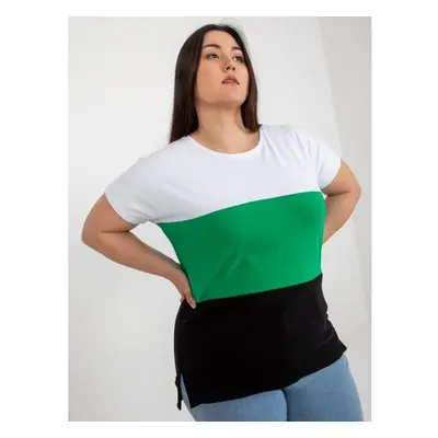 Dámská halenka s proužky plus size AMBRE bílo-zelená