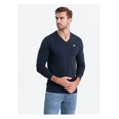 Pánské tričko s dlouhým rukávem V-NECK námořnická modř