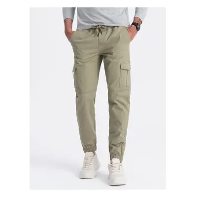 Pánské kalhoty JOGGERS s cargo kapsami na zip khaki