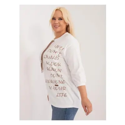 Dámská halenka z bavlny plus size DOUBLE hnědá ecru