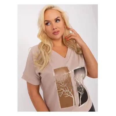 Dámské halenka s potiskem bavlněná plus size STACIA béžová