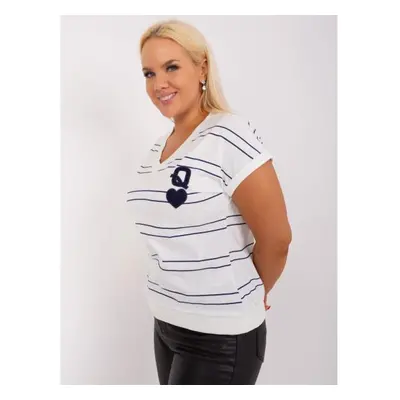 Dámská halenka s výstřihem plus size TRIA ecru-blue