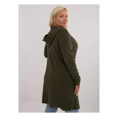 Dámský kardigan s kapucí plus size khaki