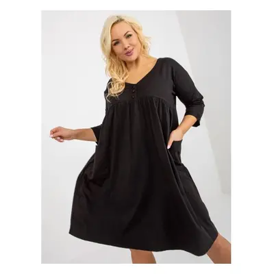 Dámské šaty teplákové plus size basic s kapsami černé