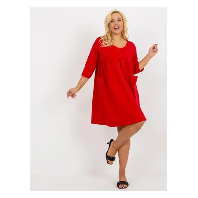 Dámské šaty plus size s kapsami BASIC červené