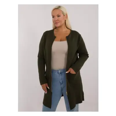 Dámský svetr se zapínáním plus size khaki