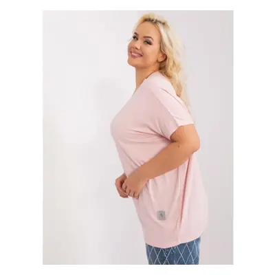 Dámská halenka plus size s kapsičkou s nášivkou DAVIA bledě růžová