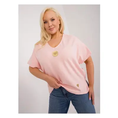 Dámská halenka plus size s nášivkami broskvová