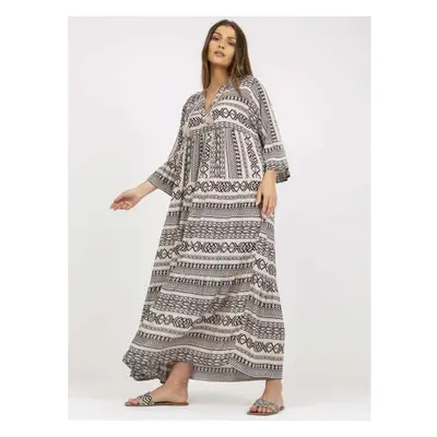 Dámské šaty v boho stylu oversize maxi BETH béžovo-černé