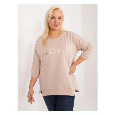 Dámská halenka plus size s nápisem béžová