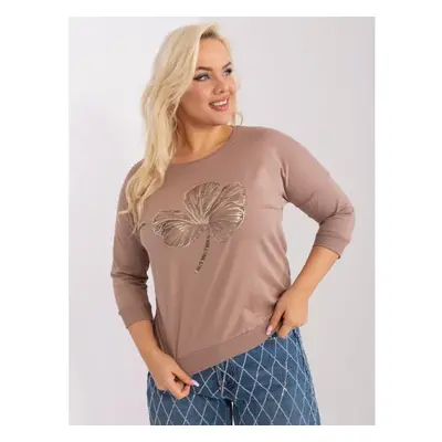 Dámská halenka plus size s 3/4 rukávy WENA tmavě béžová