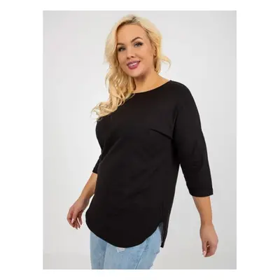 Dámská halenka delší plus size basic s 3/4 rukávy černá