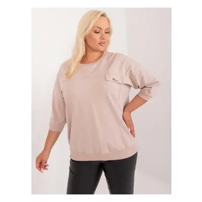 Dámská halenka plus size bavlněná nadměrné velikosti s 3/4 rukávy béžová