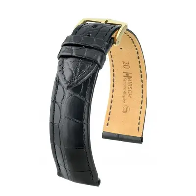 Řemínek Hirsch Genuine 1 alligator - černý, mat - M - řemínek 12 mm (spona 10 mm)