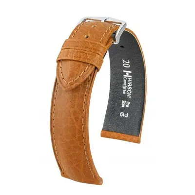 Řemínek Hirsch Camelgrain - medový - 20 mm XL - Prodloužená délka 18 mm Stříbrná