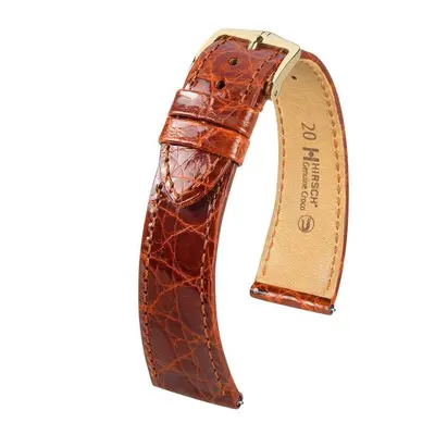 Řemínek Hirsch Genuine Croco - zlatohnědý, lesk - 13 mm - M – Střední délka - 12 mm - Zlatá