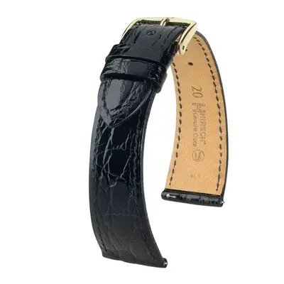 Řemínek Hirsch Genuine Croco - černý, lesk - 20 mm - L – Standardní délka (doporučujeme) - 18 m