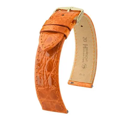 Řemínek Hirsch Genuine Croco - oranžový, lesk - 12 mm - M – Střední délka - 10 mm - Zlatá